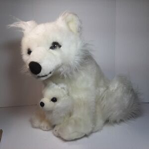 Fine Toy Vintage Plush Samoyed Spitz American Eskimo Dog and Puppy 14" Tall